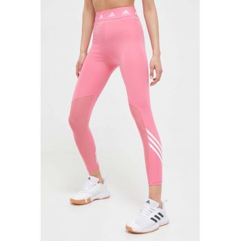 adidas Performance leggins de antrenament Techfit 3-Stripes culoarea roz, cu imprimeu