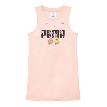 Rochie-tricou fara maneci cu imprimeu logo si desene animate la reducere