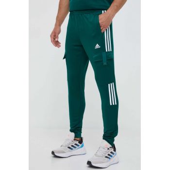 adidas pantaloni de trening culoarea verde, cu imprimeu