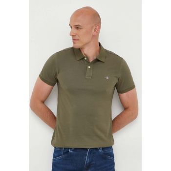 Gant polo de bumbac culoarea verde, neted ieftin