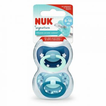 Set 2 suzete Nuk Signature Silicon M2 albastru 6-18 luni