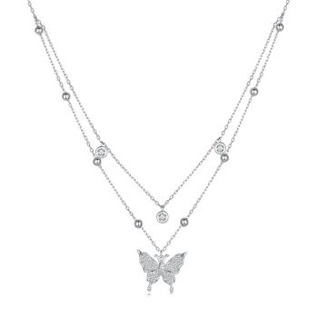 Colier din argint Double Chain Sparkling Butterfly