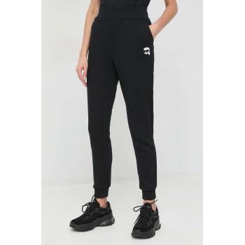 Karl Lagerfeld pantaloni de trening femei, culoarea negru, cu imprimeu