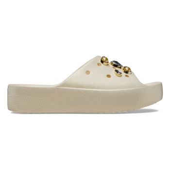 Papuci Crocs Classic Platform Crystals Pearls Slide Bej - Vanilla