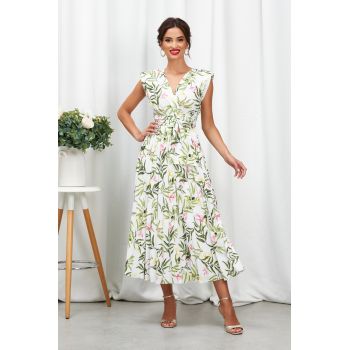 Rochie Carmen Alb Verde Floral ieftina