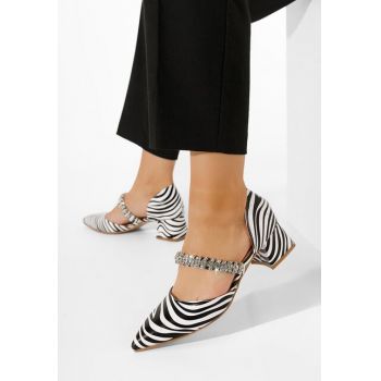 Pantofi cu toc gros eleganti Vivia zebra