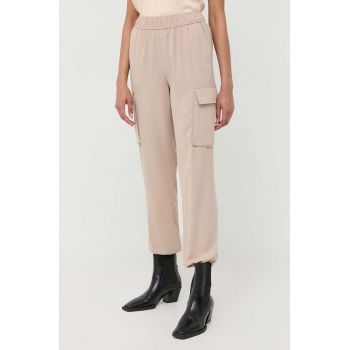 Notes du Nord pantaloni Gilli femei, culoarea bej, high waist