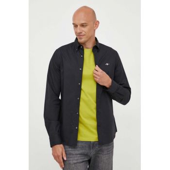 Gant camasa din bumbac barbati, culoarea negru, cu guler button-down, slim