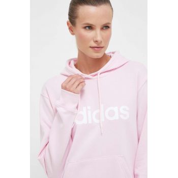 adidas hanorac de bumbac femei, culoarea roz, cu glugă, cu imprimeu IL3343