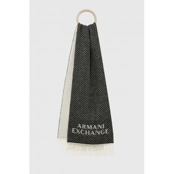 Armani Exchange esarfa de lana culoarea negru, cu imprimeu