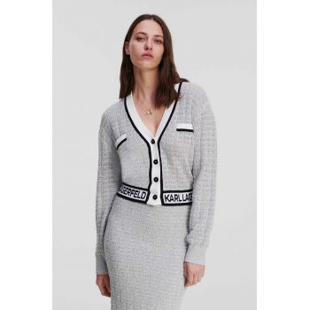 Karl Lagerfeld cardigan femei, culoarea gri, light