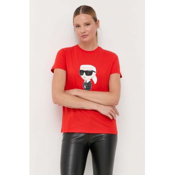 Karl Lagerfeld tricou din bumbac femei, culoarea portocaliu