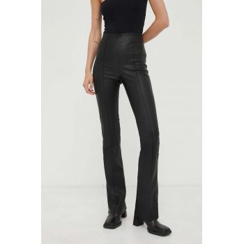 Remain pantaloni femei, culoarea negru, evazati, high waist