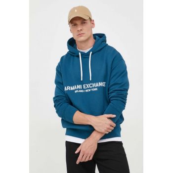 Armani Exchange hanorac de bumbac barbati, cu glugă, cu imprimeu