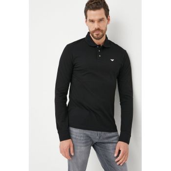 Emporio Armani longsleeve din bumbac culoarea negru, neted