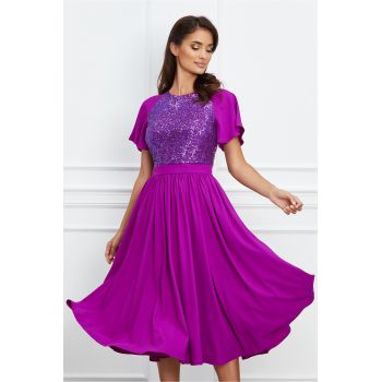 Rochie Dy Fashion mov vaporoasa cu paiete la bust