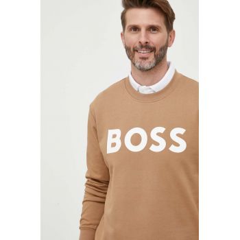 BOSS hanorac de bumbac barbati, culoarea bej, cu imprimeu