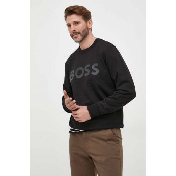 BOSS hanorac de bumbac barbati, culoarea negru, cu imprimeu de firma original