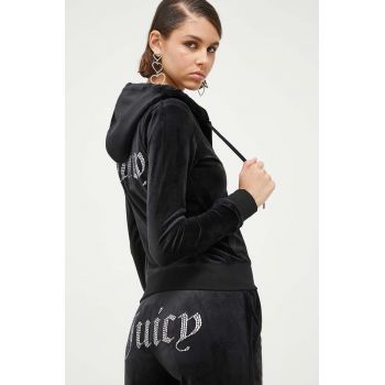 Juicy Couture bluza femei, culoarea negru, cu glugă, cu imprimeu