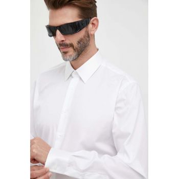 Karl Lagerfeld camasa din bumbac barbati, culoarea alb, cu guler clasic, regular