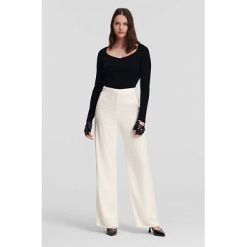 Karl Lagerfeld pantaloni femei, culoarea bej, lat, high waist