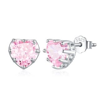 Cercei din argint Pink Crystal Heart