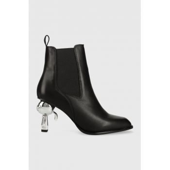 Karl Lagerfeld ghete chelsea de piele IKON HEEL femei, culoarea negru, cu toc drept, KL39060