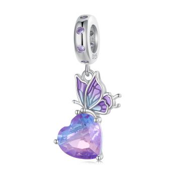 Talisman din argint Purple Butterfly Heart