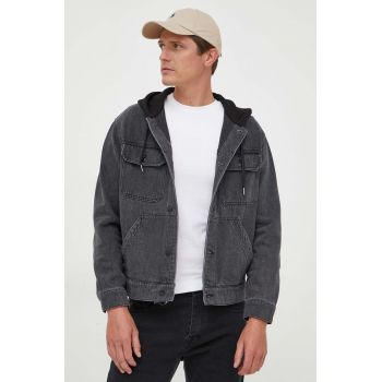 Armani Exchange geacă din denim bărbați, culoarea negru, de tranziție