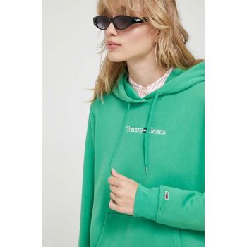 Tommy Jeans bluză femei, culoarea verde, cu glugă, uni DW0DW15649