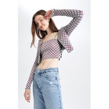 Bluza crop cu model in carouri