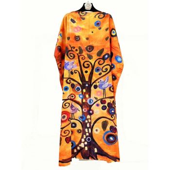 Rochie de plaja lunga tip poncho din matase cu reproducere dupa Pomul Vietii - Gustav Klimt