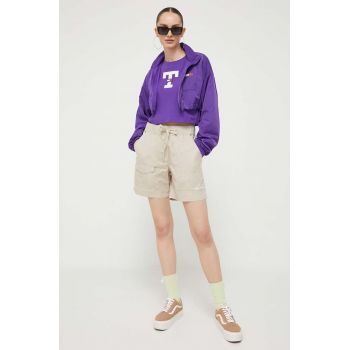 Converse pantaloni scurti din bumbac culoarea bej, neted, high waist