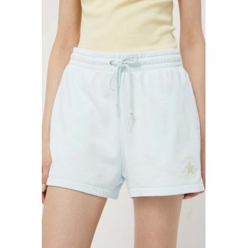 Converse pantaloni scurti femei, culoarea turcoaz, neted, high waist