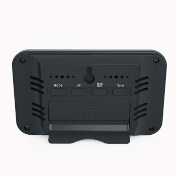 Termometru si higrometru AirBi Line digital de camera ceas cu alarma si suport expandabil negru BI1052