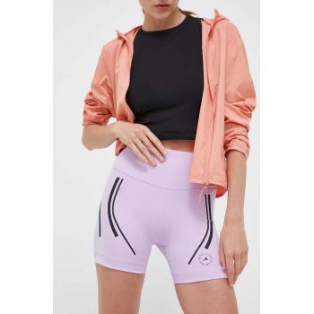 adidas by Stella McCartney pantaloni scurți de alergare TruePace culoarea violet, cu imprimeu, high waist