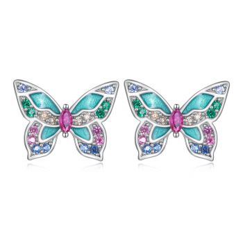 Cercei din argint Multicolor Butterfly