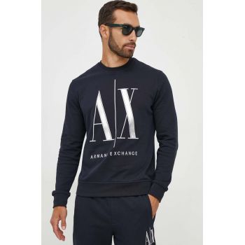 Armani Exchange hanorac de bumbac barbati, culoarea albastru marin, cu imprimeu