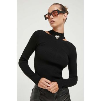 HUGO pulover femei, culoarea negru, light, cu turtleneck