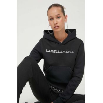 LaBellaMafia bluza femei, culoarea negru, cu glugă, cu imprimeu