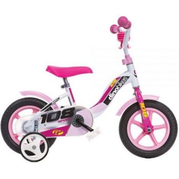 Bicicleta copii 2-3 ani, 10 inch, Sport Alb Si Roz, Dino Bikes DB108L0509WP