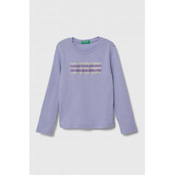 United Colors of Benetton longsleeve din bumbac pentru copii culoarea violet