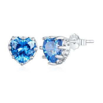 Cercei din argint Blue Crystal Heart