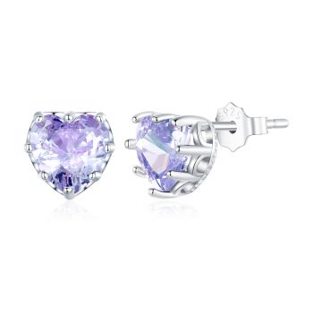 Cercei din argint Light Purple Crystal Heart