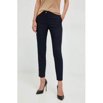 Morgan pantaloni femei, culoarea albastru marin, drept, medium waist