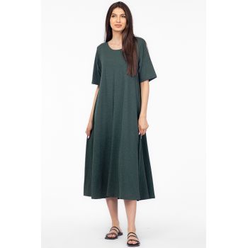 Rochie lunga A-line verde, din tricot de bumbac