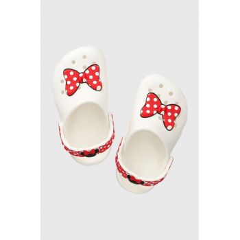 Crocs slapi copii CLASSIC DISNEY MINNIE MOUSE culoarea alb de firma originali