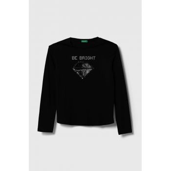 United Colors of Benetton longsleeve din bumbac pentru copii culoarea negru