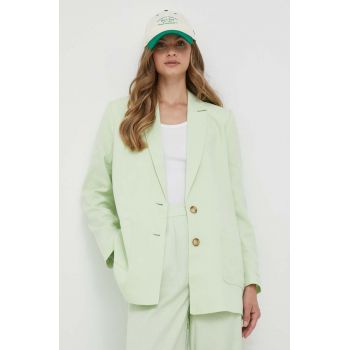 Pepe Jeans blazer din amestec de in Mirta culoarea verde, un singur rand de nasturi, neted