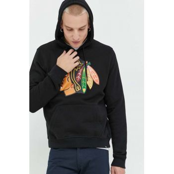 47brand bluza Nhl Chicago Blackhawks barbati, culoarea negru, cu glugă, cu imprimeu